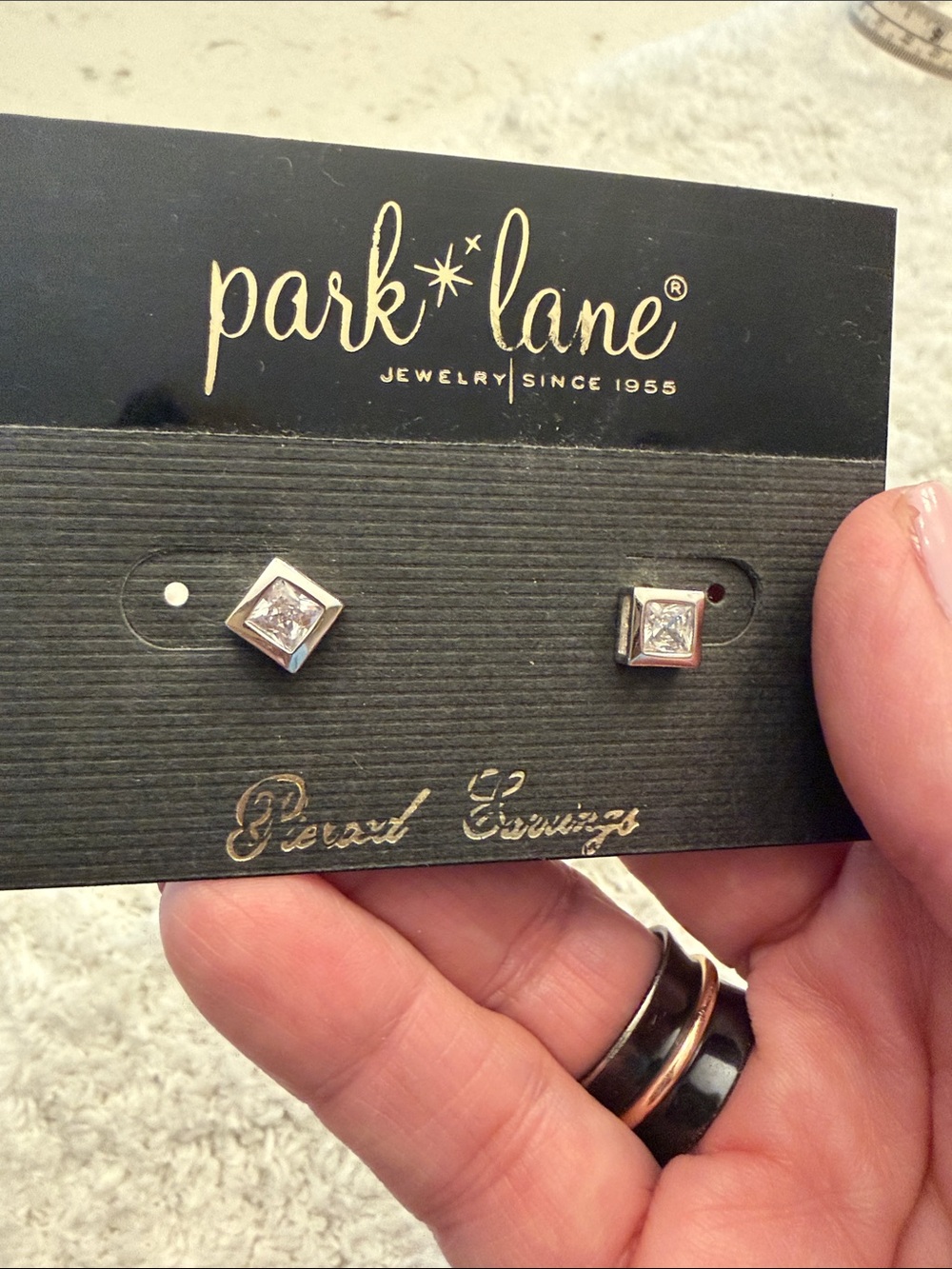 Park Lane Silver Square Crystal Stud Earrings pierced NEW